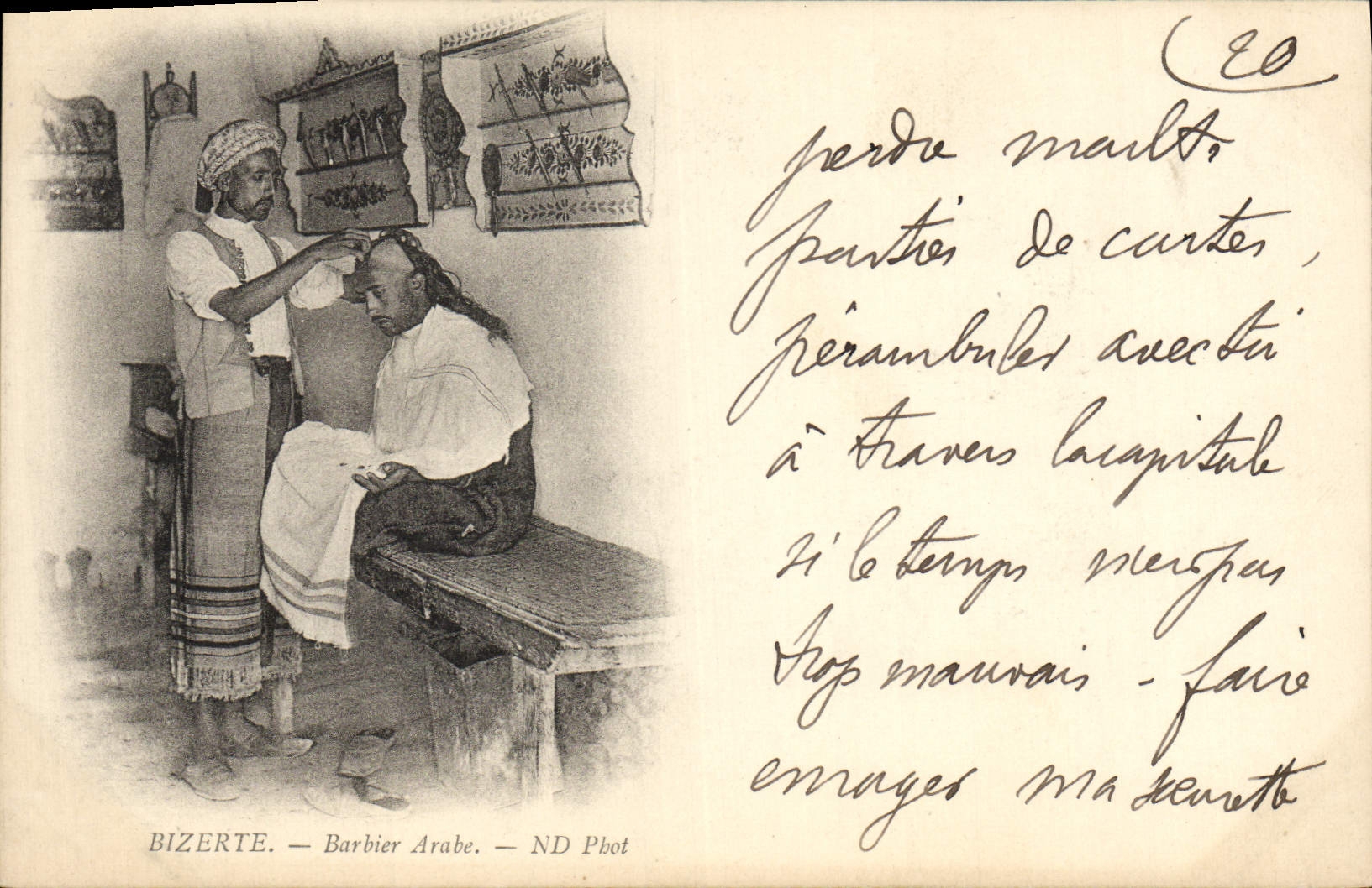 Peluquero árabe de Mettier del peluquero de Bizerte de la POSTAL de la VENDIMIA