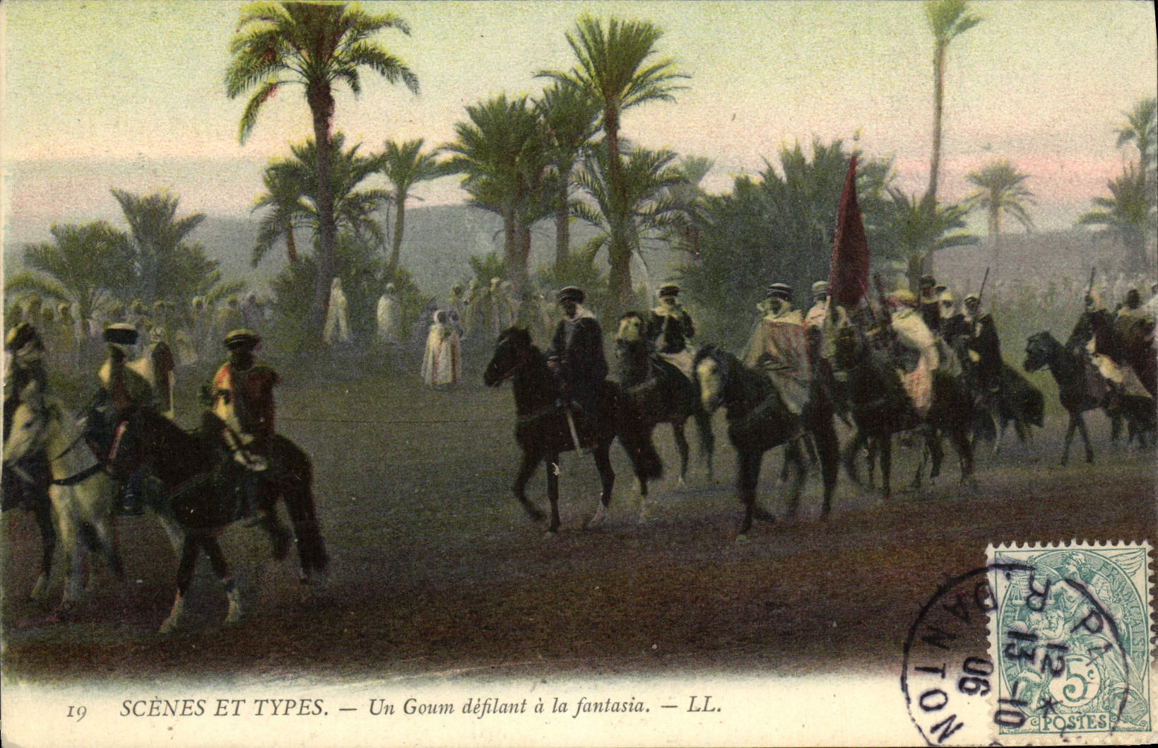 Escenas y tipos Gouan de la POSTAL de la VENDIMIA que enmaraña con los caballos de la fantasía