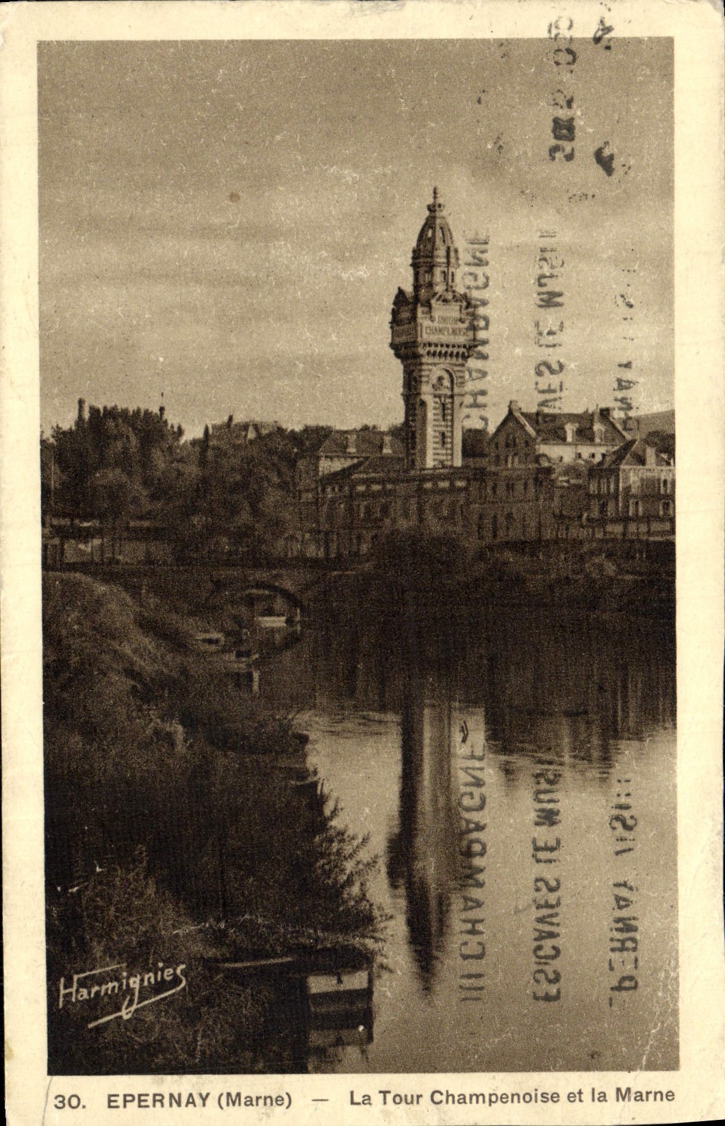 VINTAGE POSTCARD Epernay the Champagne Tower and the Marne