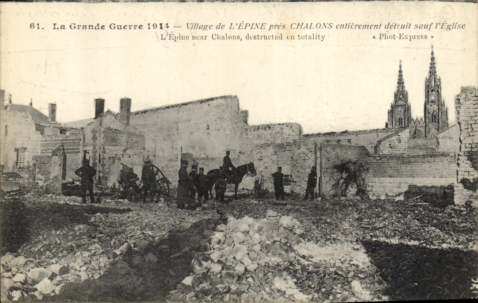 VINTAGE POSTCARD the Great War Village Of the Spine Close Trawl-nets Entirely Destroyed Except the Militaria Church