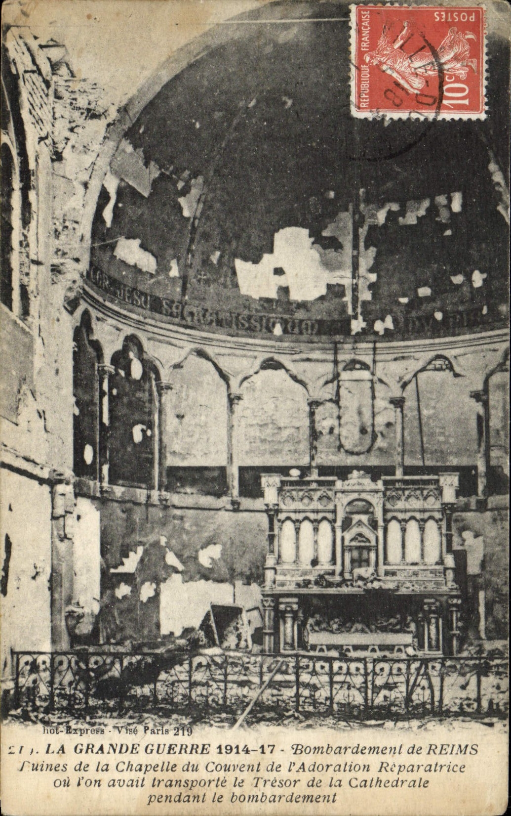 CPA La Grande Guerre Bombardement De Reims Ruines De La Chapelle Du Couvent De l'adoration reparatrice Militaria