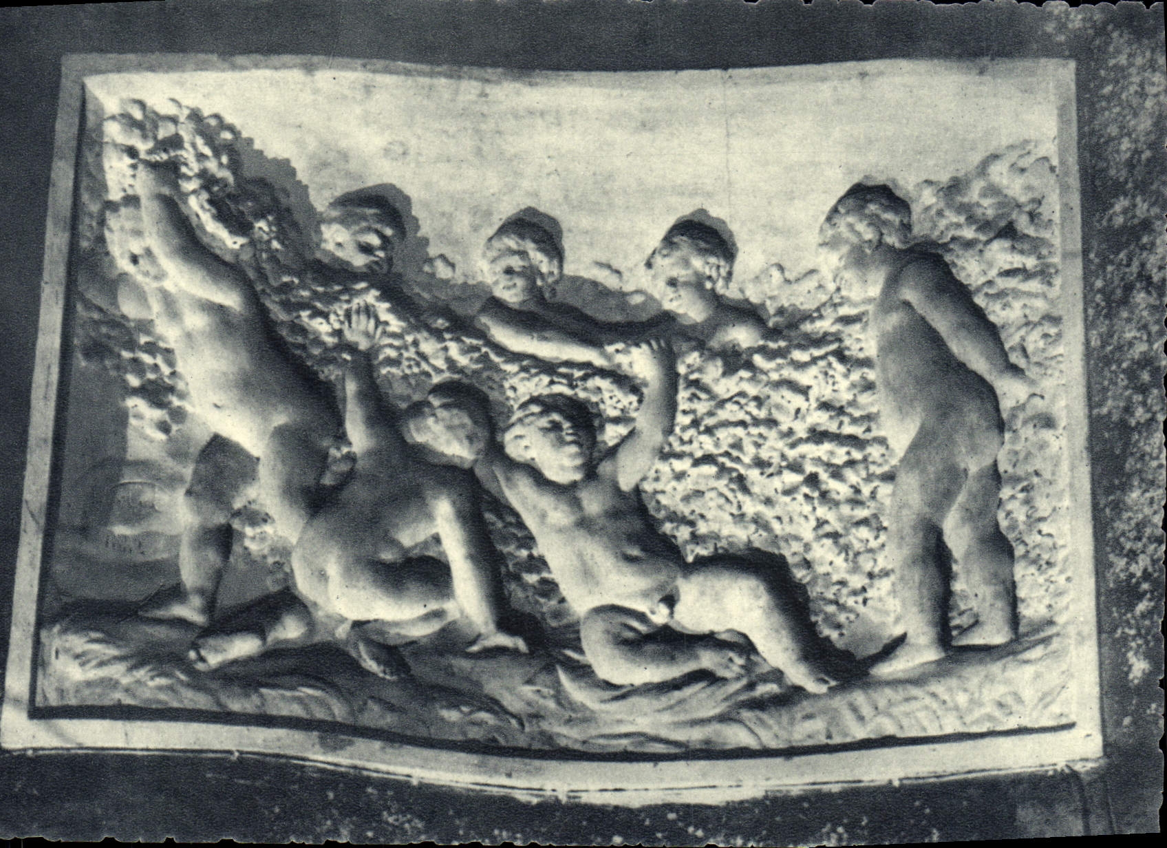 VINTAGE POSTCARD Champagne Pommery Greno Rheims Bas Relief Carves In the Chalk Young people petty thieves