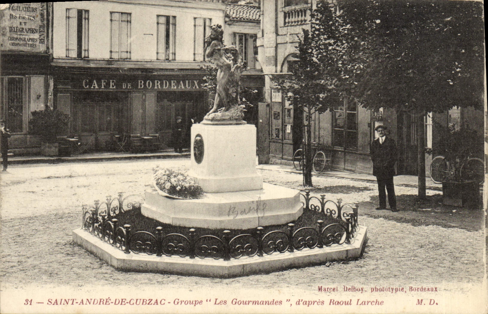 POSTAL Saint Andre De Cubzac Groups de la VENDIMIA los codiciosos según el café de Raúl Larche de Burdeos