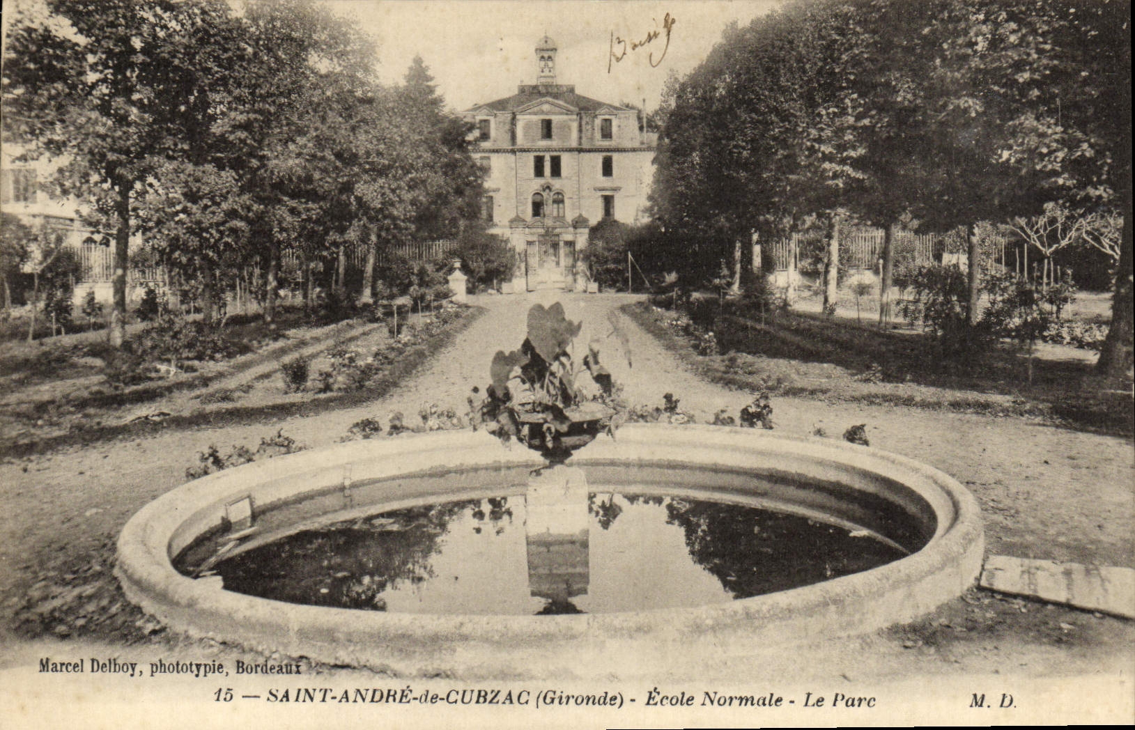 VINTAGE POSTCARD Holy Andre De Cubzac Teacher training school the Park