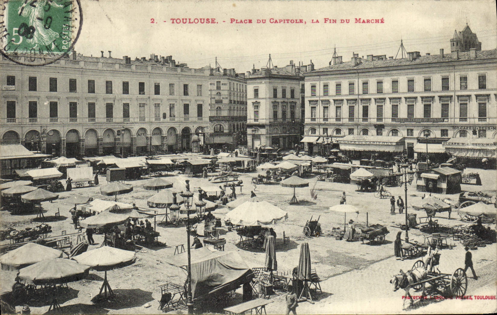 Lugares de Toulouse de la POSTAL de la VENDIMIA de Capitole el extremo del mercado