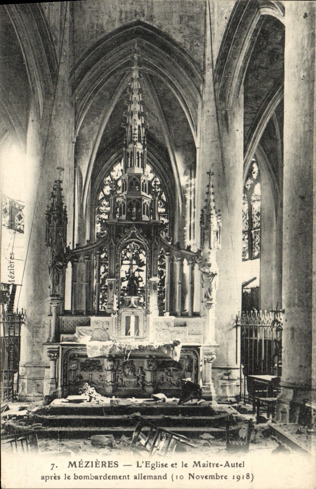 VINTAGE POSTCARD Wall the Church and the Master Furnace bridge after the German bombardment Militaira 1918