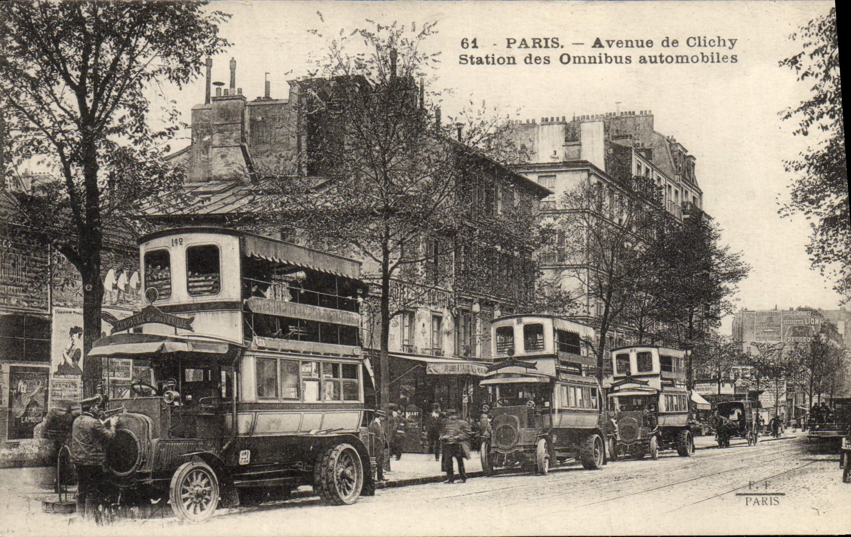 VINTAGE POSTCARD Paris Avenue of Clichy Station of automobile Slow trains TOP