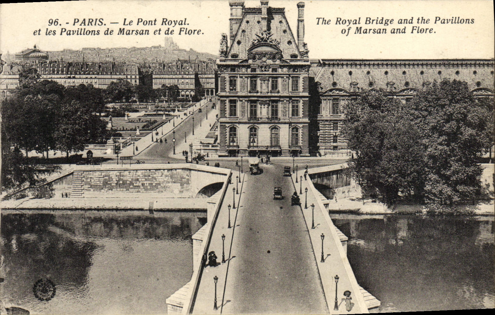 VINTAGE POSTCARD Paris the Royal Bridge and Houses of Marsan and Flora
