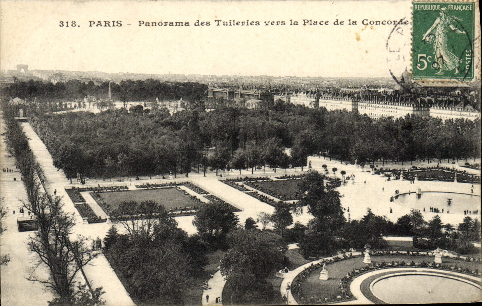 VINTAGE POSTCARD Paris Panorama of Tileries towards the Place of the Harmony