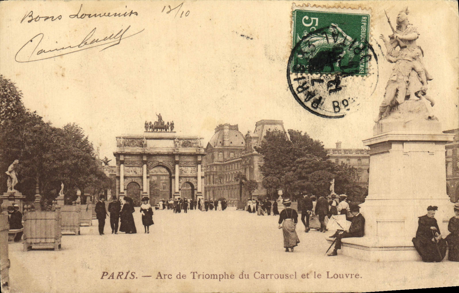 VINTAGE POSTCARD Paris Arc de Triomphe of the Carousel and Louvre