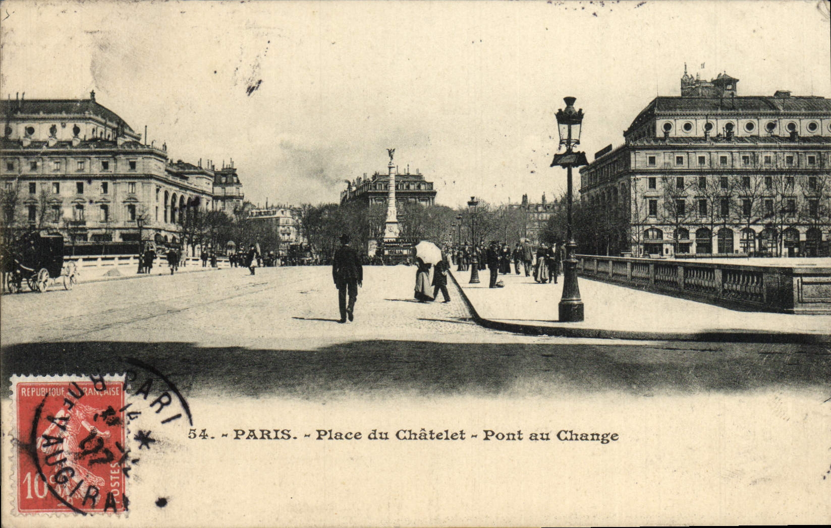 VINTAGE POSTCARD Paris Places of Chatelet Pont at the Exchange