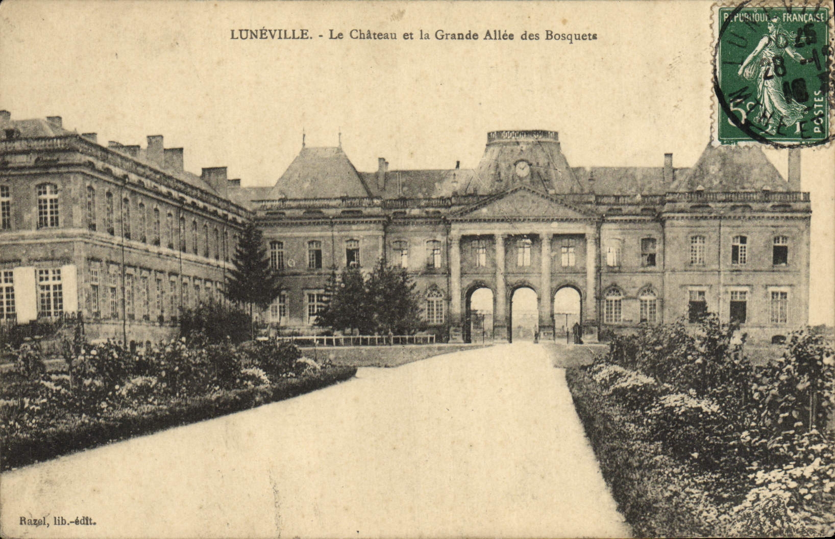 VINTAGE POSTCARD Luneville the Castle and the Large Alley of the Thickets