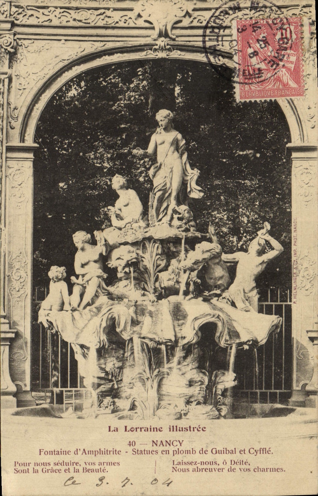 CPA Nancy Fontaine d'Amphitrite Statues en plomb de Guibal et Cyffle