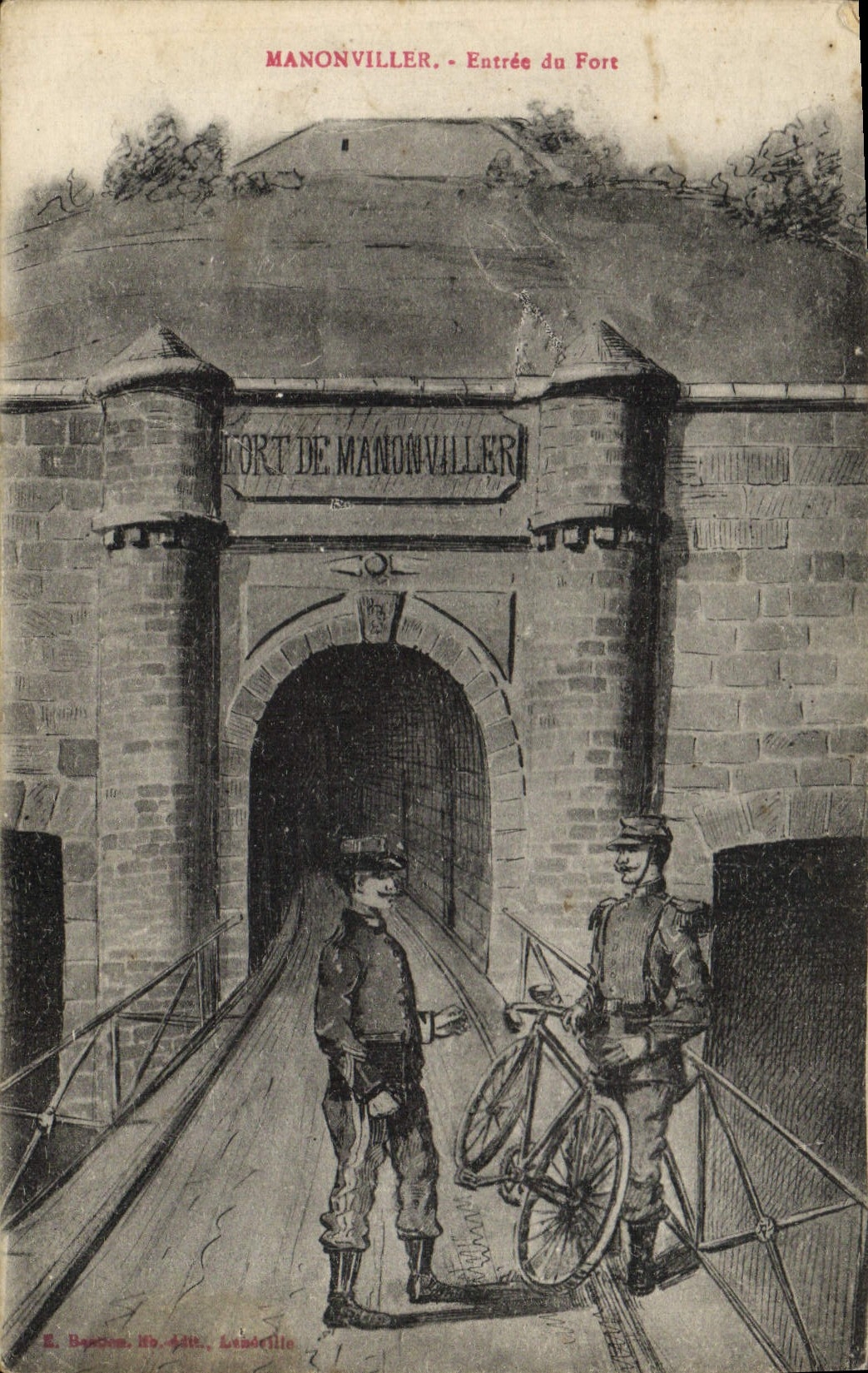 VINTAGE POSTCARD Manonviller Entree of the Strong Cycle bicycle Balanced tMilitaria