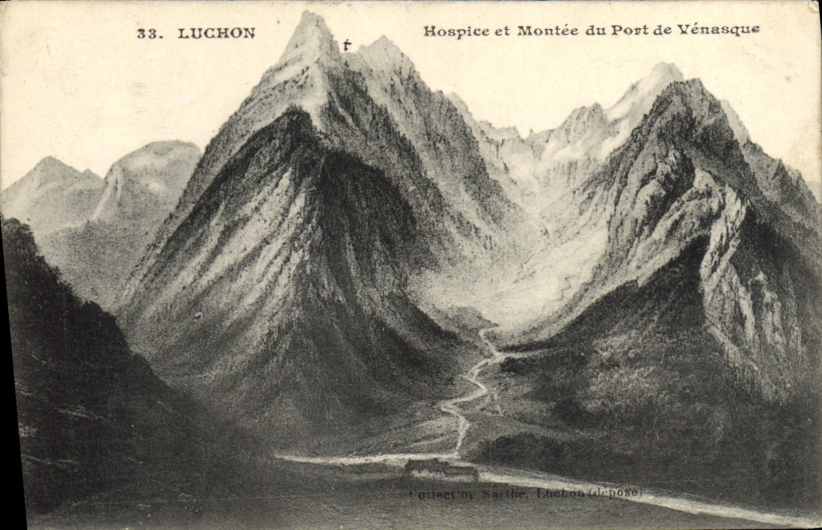 VINTAGE POSTCARD Luchon Old people's home and Montee of the Port of Venasque