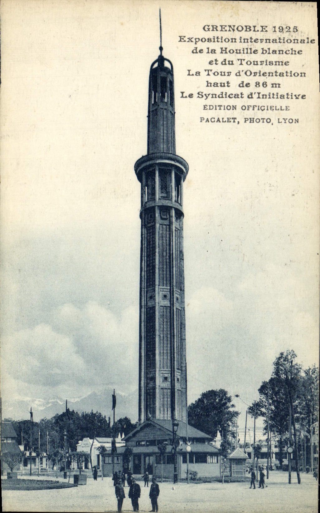 Exposición internacional de Grenoble de la POSTAL de la VENDIMIA de la energía hidroeléctrica 1925 la torre de la orientación la oficina de turismo