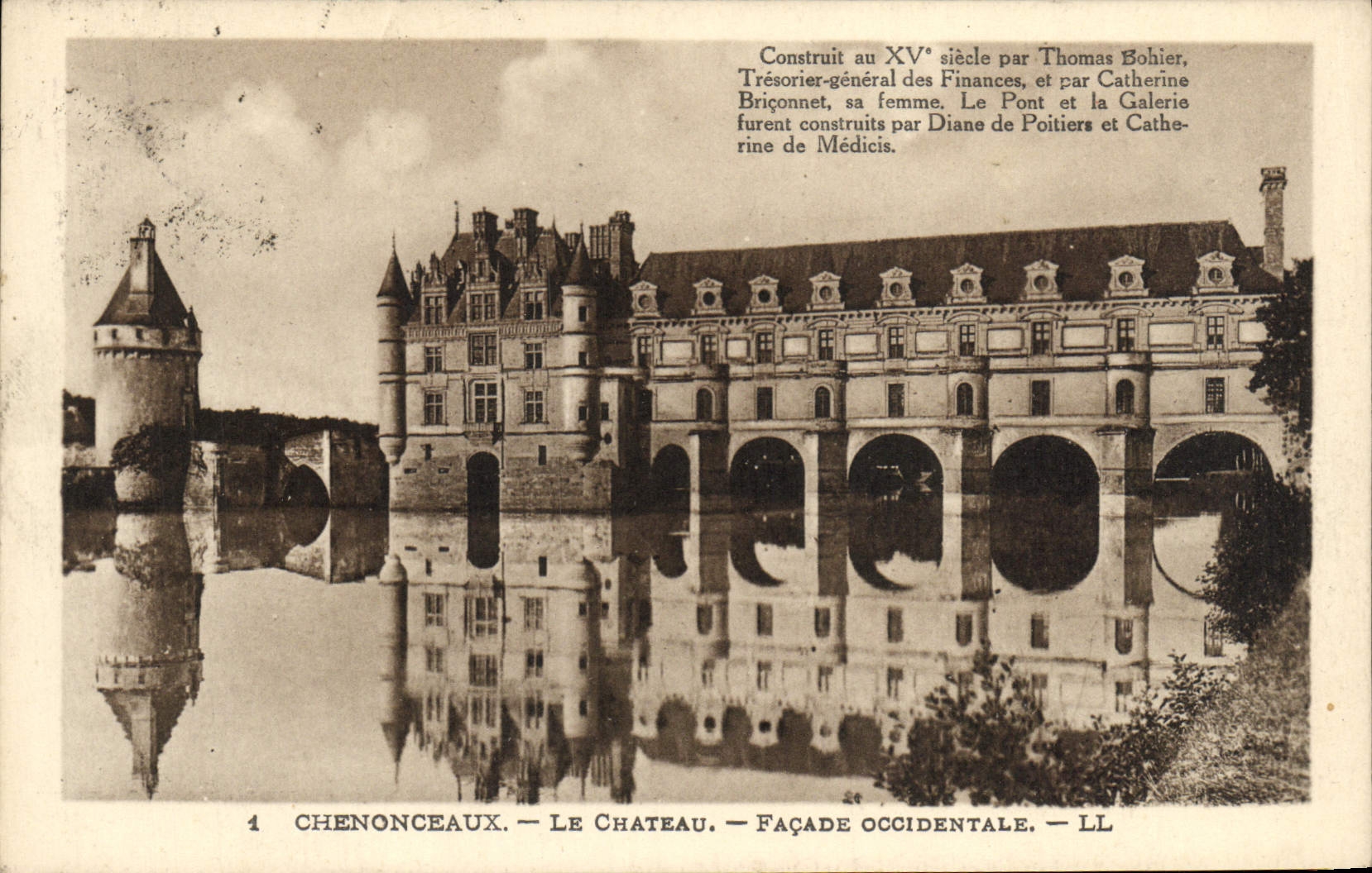 POSTAL Chenonceaux de la VENDIMIA el ataque frontal occidental del castillo