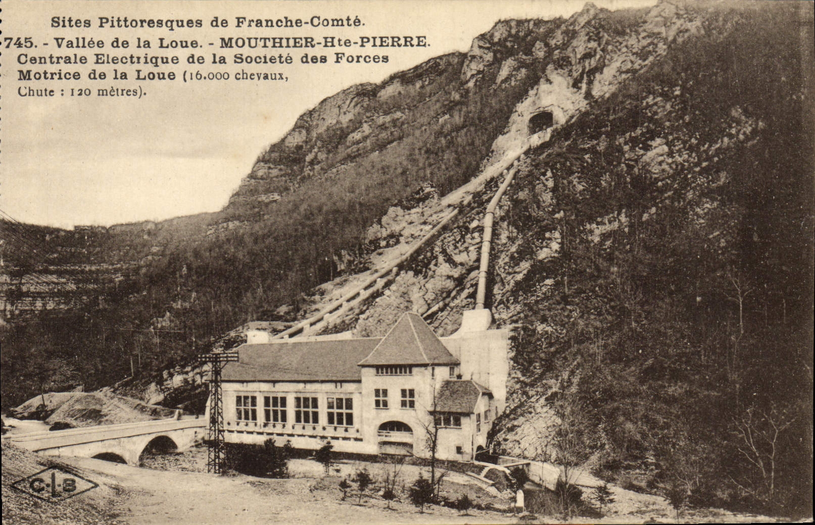 VINTAGE POSTCARD Vallee of Rents Mouthier Hte Pierre Powerplant of the Company of the Driving forces of Loue