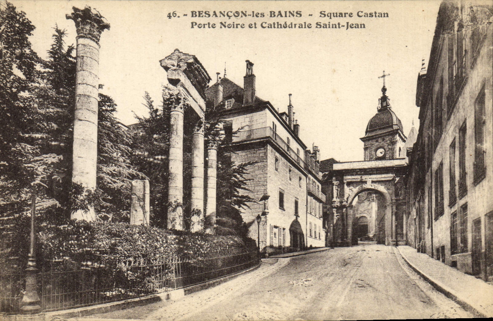 VINTAGE POSTCARD Besacon Les Bains Castan Public garden Carries Black and Cathedral Jean Saint