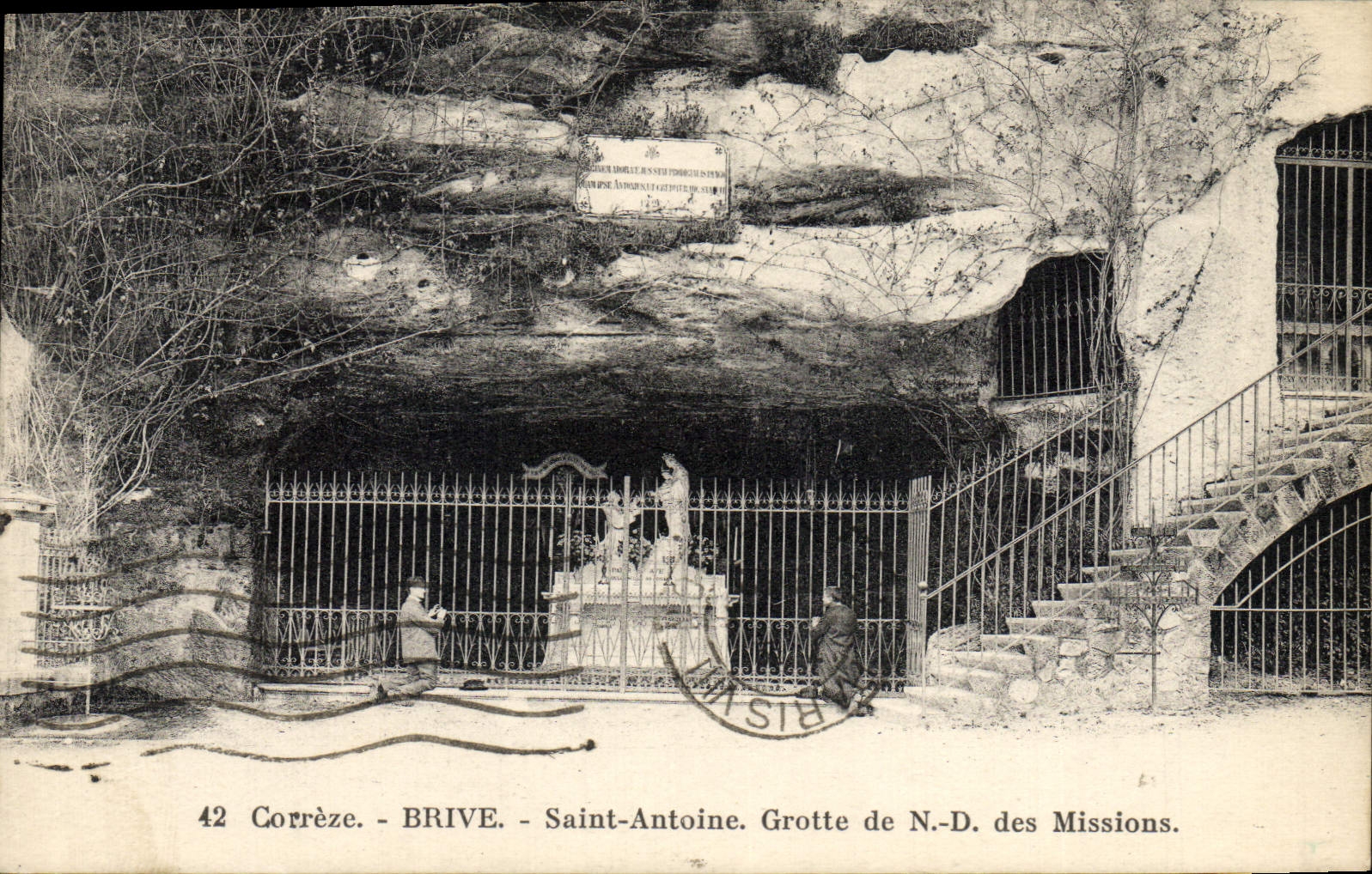 VINTAGE POSTCARD Holy Brive Antoine Grotte of Notre Dame of the Missions