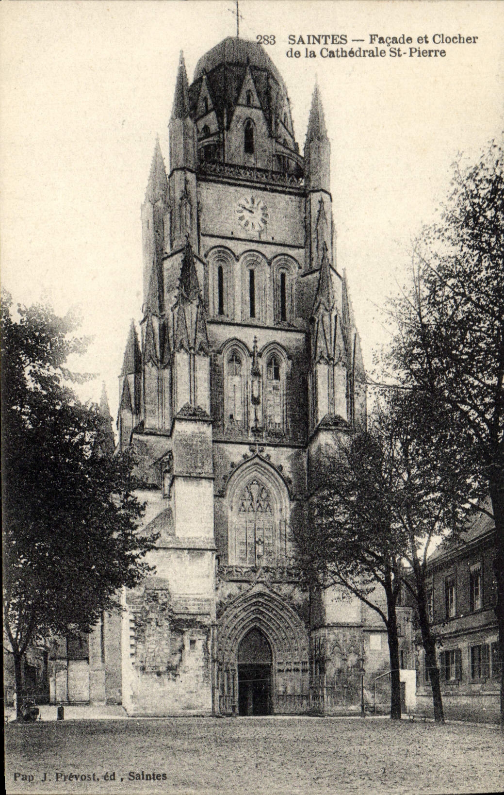 VINTAGE POSTCARD Saintes Frontage and Bell-tower of the Cathedral St Pierre