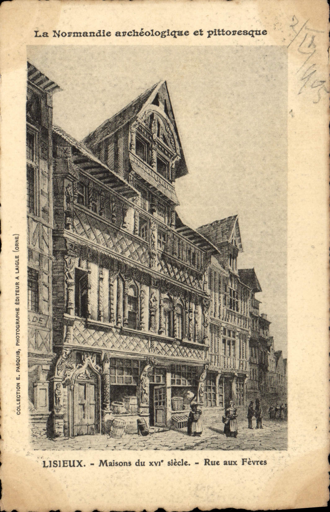 Casas de Lisieux de la POSTAL de la VENDIMIA de la décimosexto calle a las habas