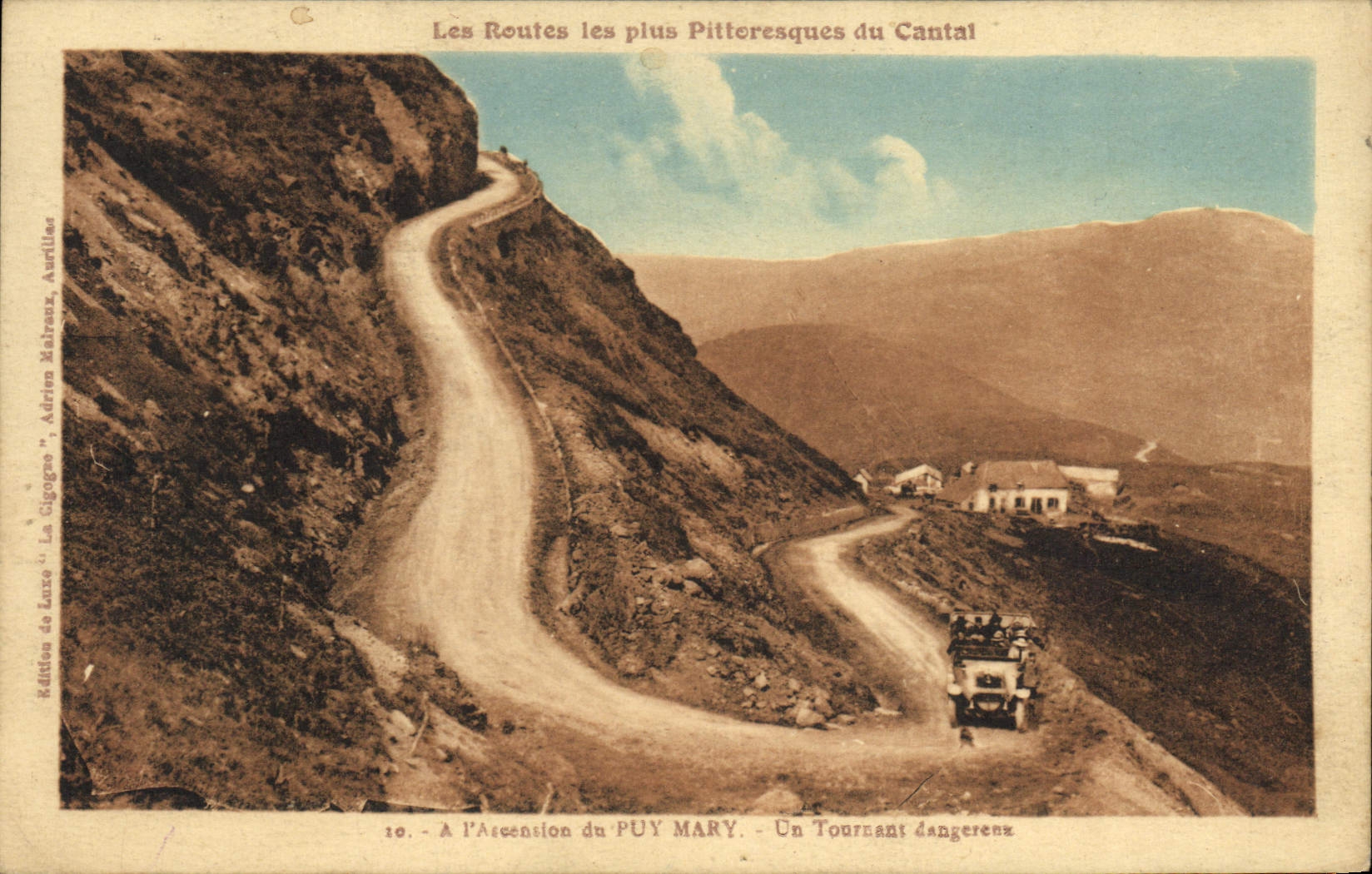 VINTAGE POSTCARD With the rise of Puy Mary an Automobile dangerous Turning