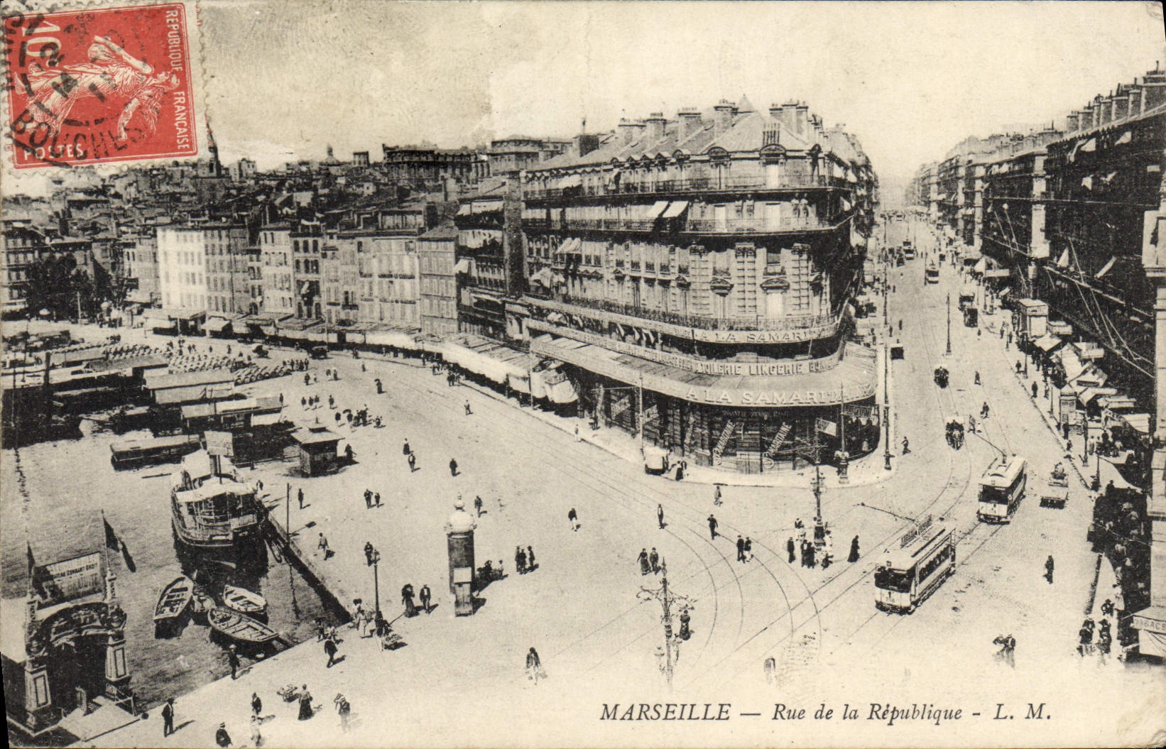 CPA Marseille Rue de la Republique Tramway Bateaux