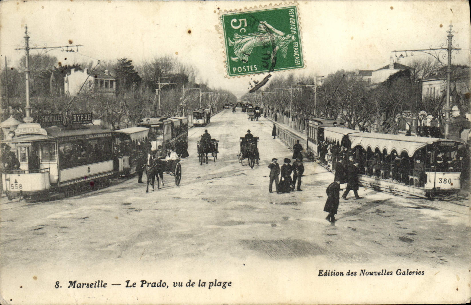 CPA Marseille Le Prado Vu De La Plage Tramway