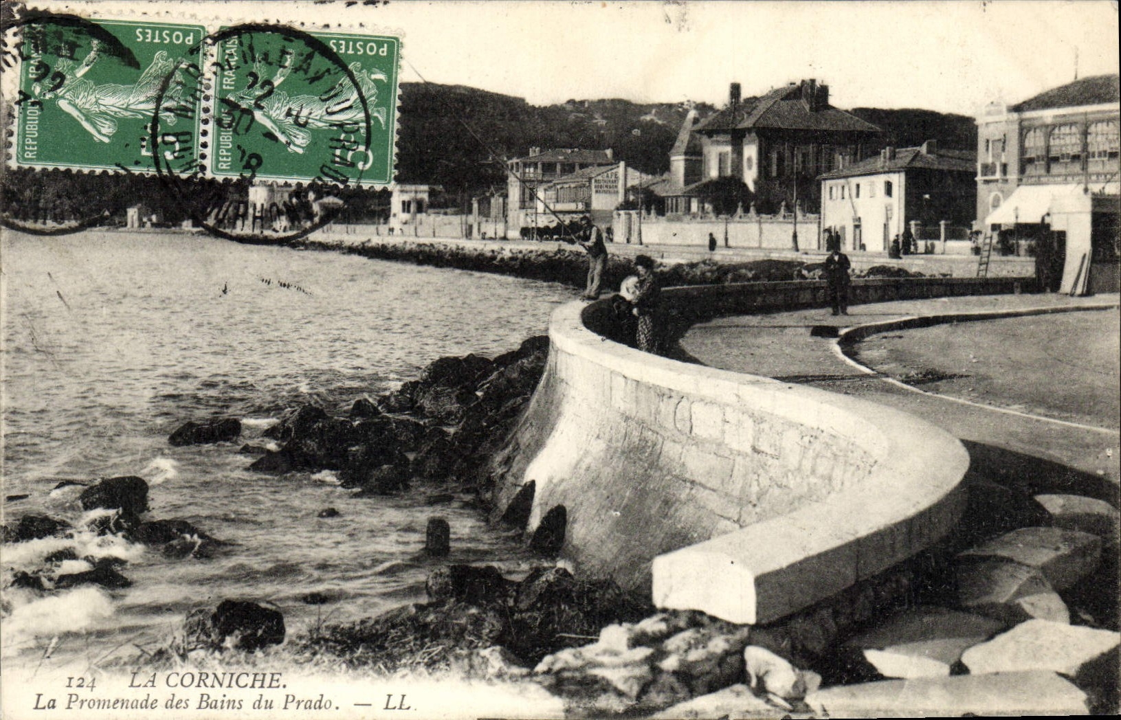 POSTAL Marsella de la VENDIMIA la cornisa la caminata de los baños de Sinning de los pescados de Prado