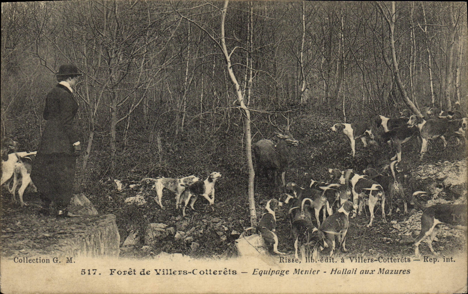 VINTAGE POSTCARD Drill De Villers Cottereis Crew Menier Hallali In Mazures Hunt Dogs
