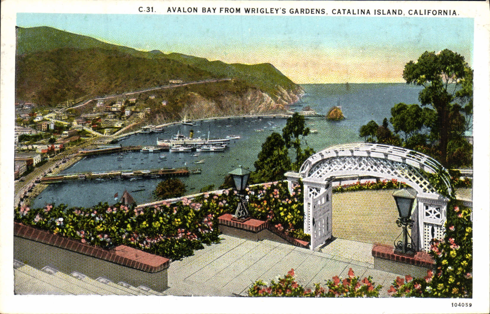 CPA Avalon Bay From Wrigley's Gardens Catalina Island California
