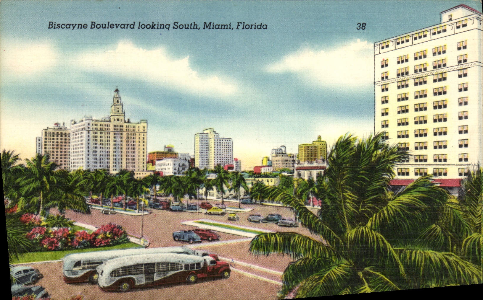 VINTAGE POSTCARD Biscayne Boulevard Looking South Miami Florida