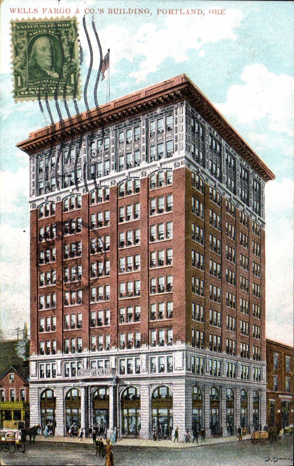 La POSTAL Wells Fargo de la VENDIMIA captura el cemento constructivo de Oregon Portland