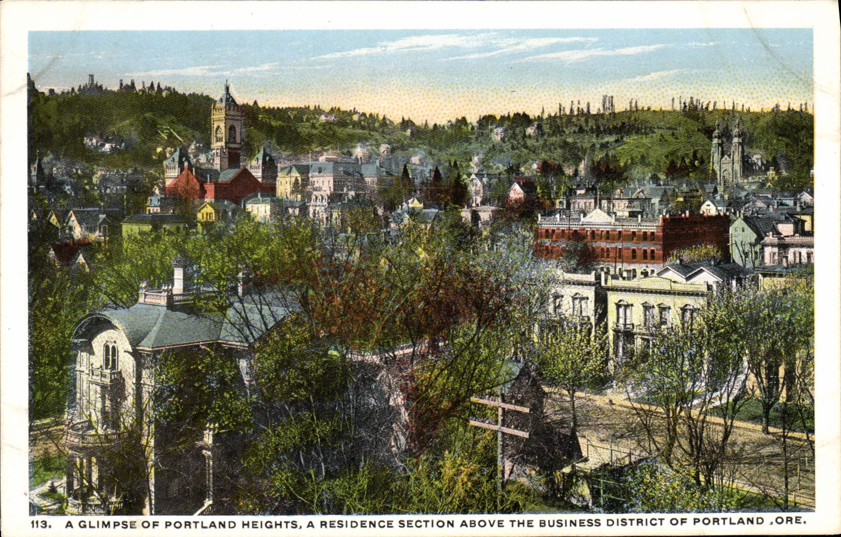 La POSTAL de la VENDIMIA tiene ojeada de las alturas de Portalnd tiene sección de la residencia sobre el distrito financiero del cemento de Portland del mineral