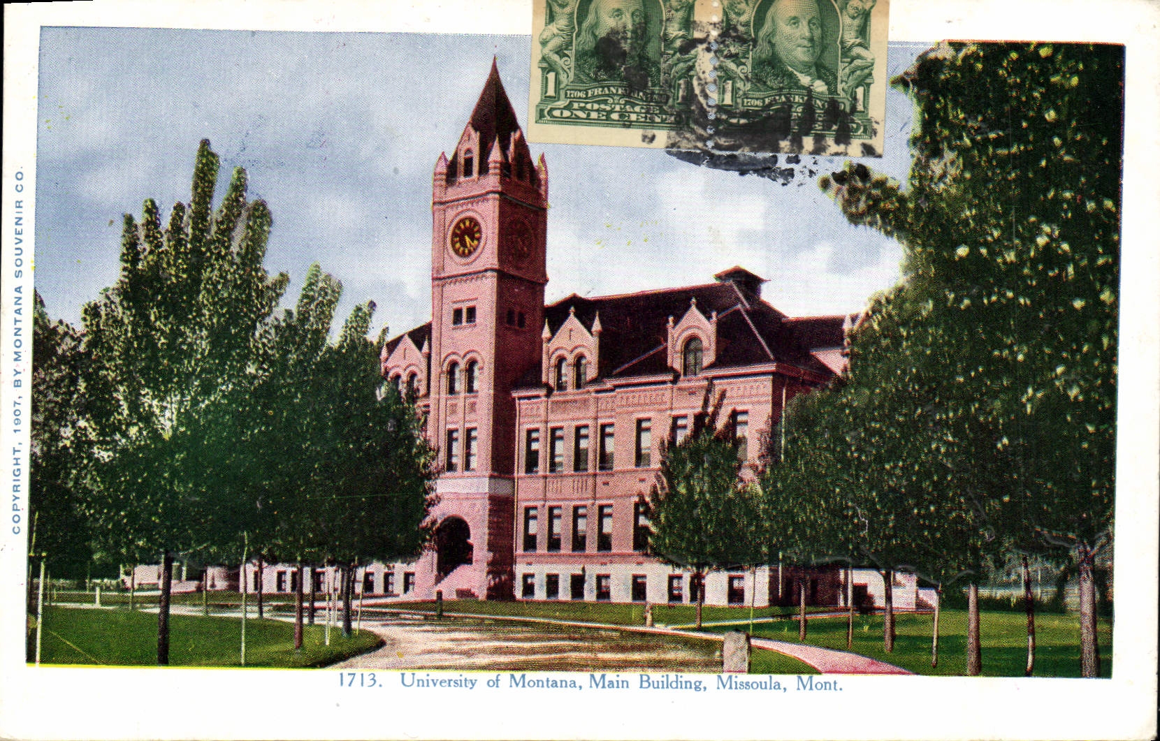 VINTAGE POSTCARD University Off Montana Hand Building Missoula Mount
