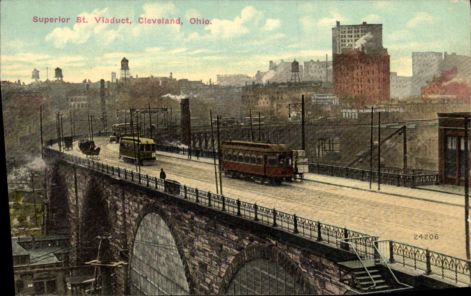 VINTAGE POSTCARD Superior St Vladuct Cleveland Ohio Tram