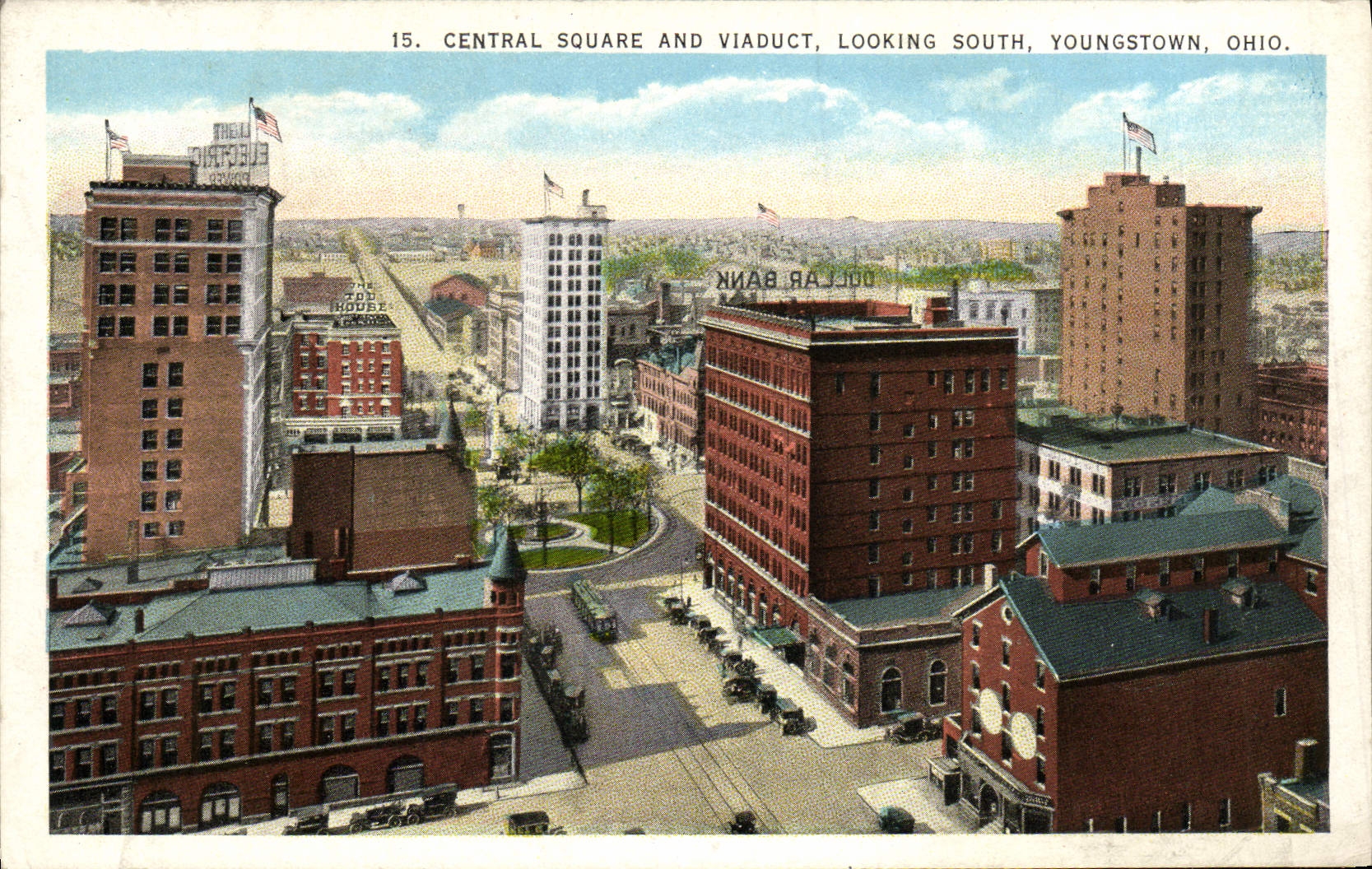 VINTAGE POSTCARD Central Public garden and Viaduct Looking South Youngstown Ohio