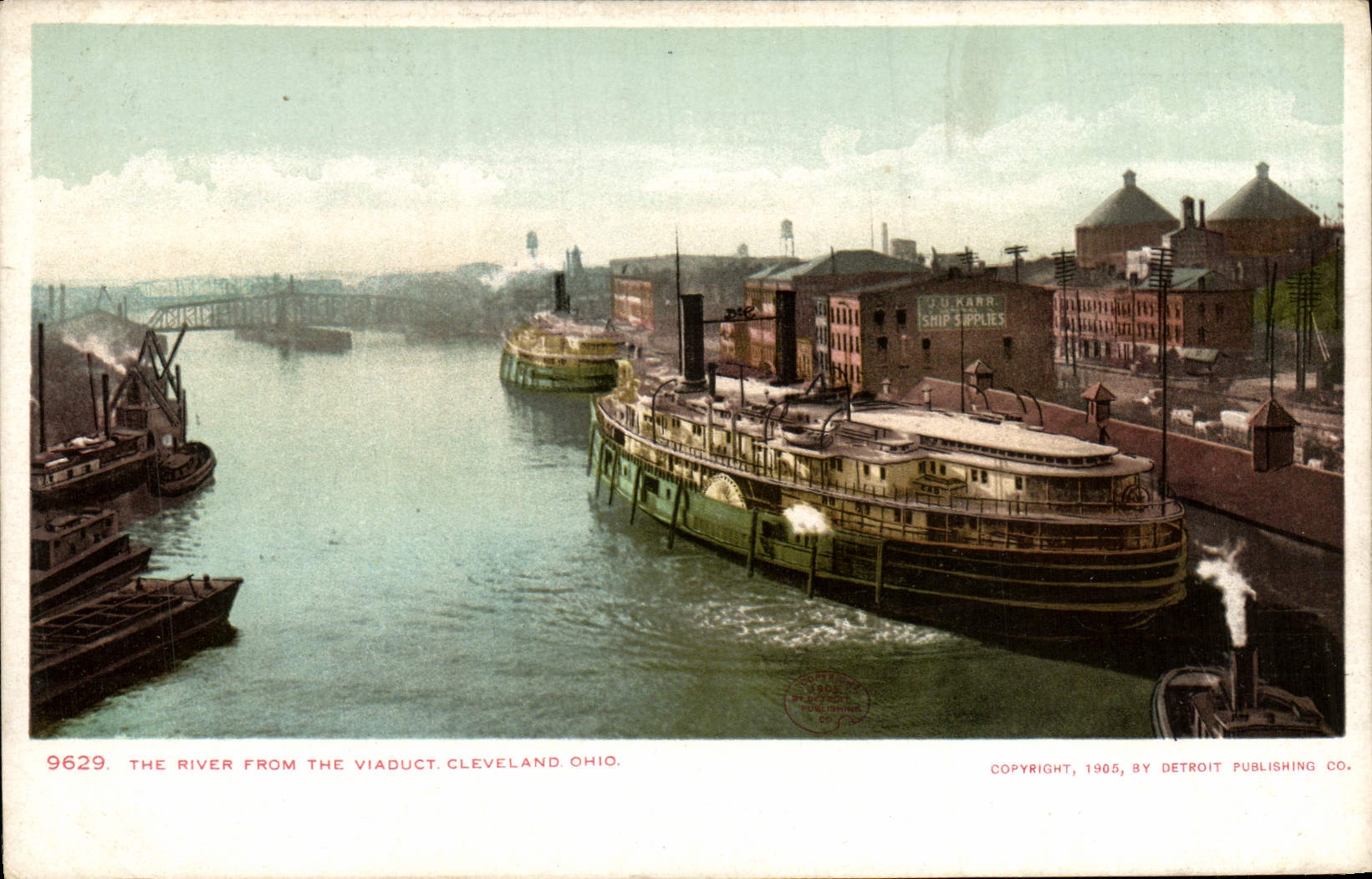 VINTAGE POSTCARD To rivet From The Viaduct Cleveland Ohio Boat