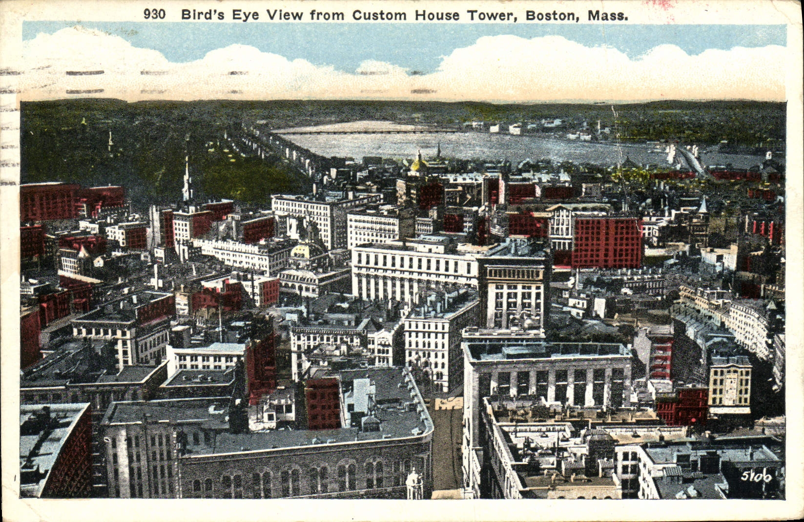 Opinión del ojo de Bird S de la POSTAL de la VENDIMIA del cortijo de Boston de la torre de aduanas