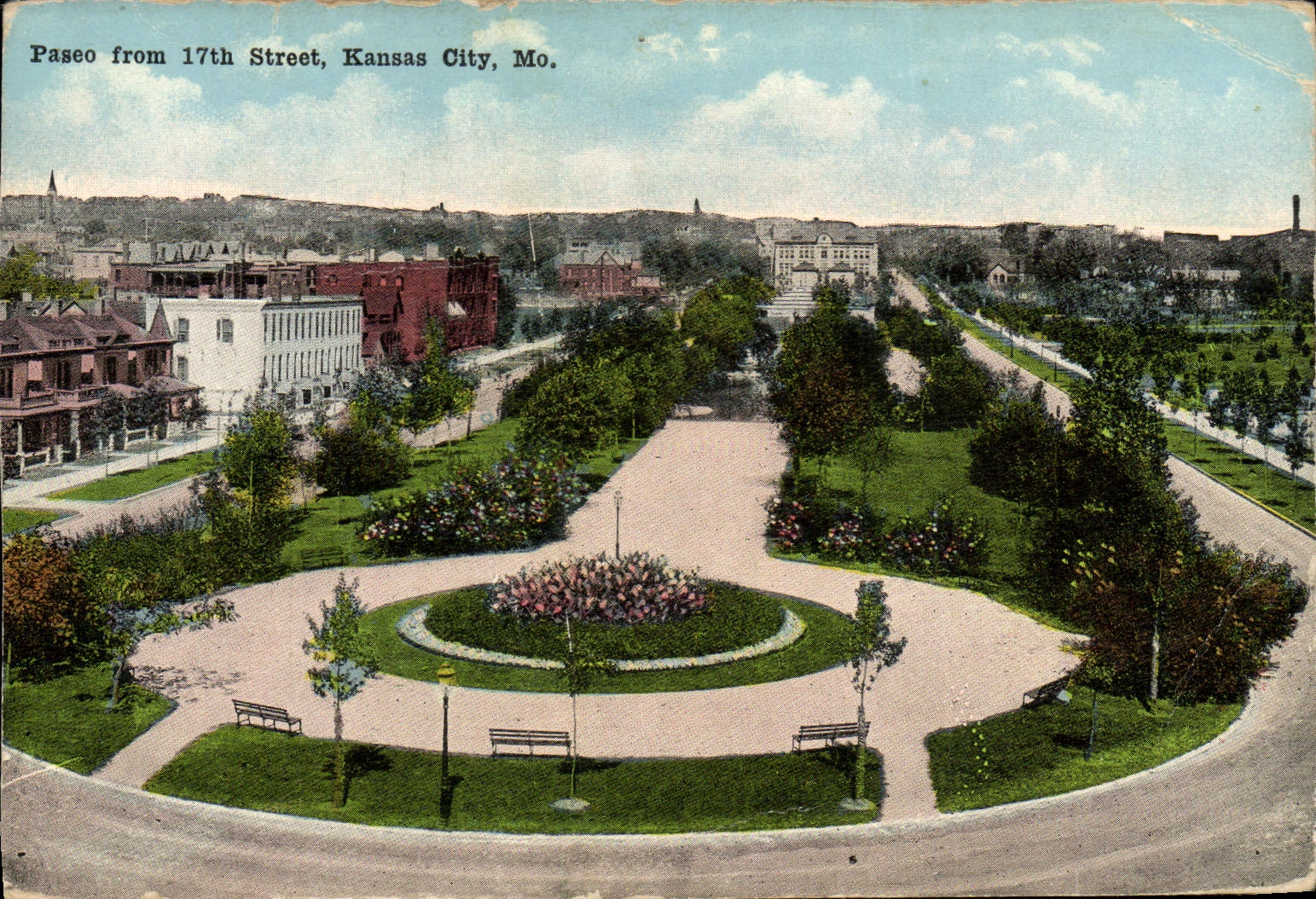 VINTAGE POSTCARD Paseo From Street Kansas City Mo