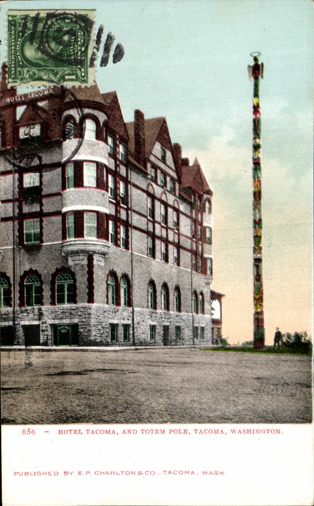 VINTAGE POSTCARD Hotel Tacoma and Totem Pole Washington Indian Folklore