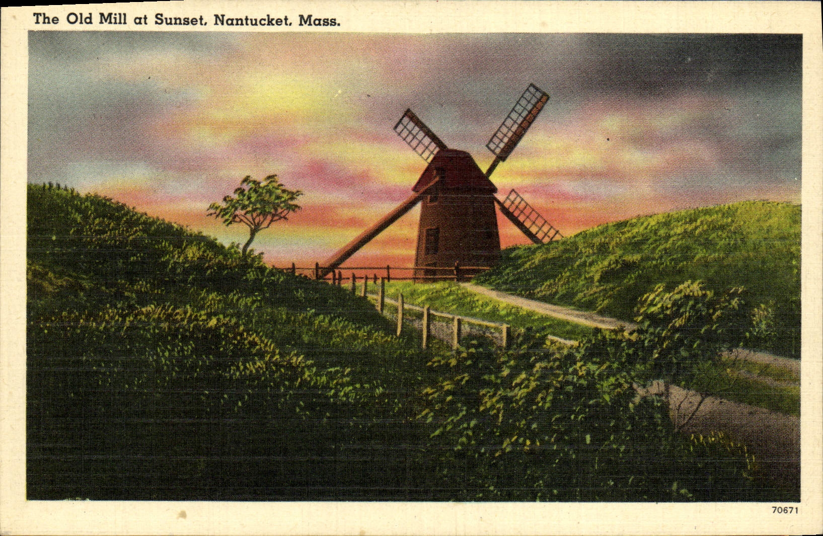 VINTAGE POSTCARD The Old Millet At Sunset Nantucket Farmhouse