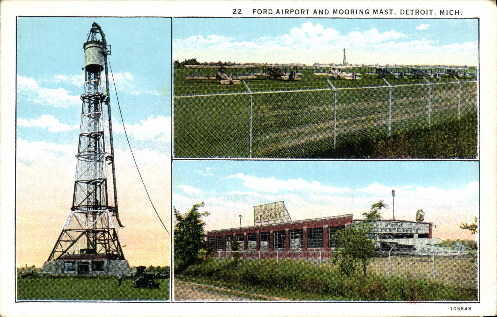 Aeropuerto plano de Mich del aeropuerto de Ford de la POSTAL de la VENDIMIA y del estrecho del mástil de amarradura