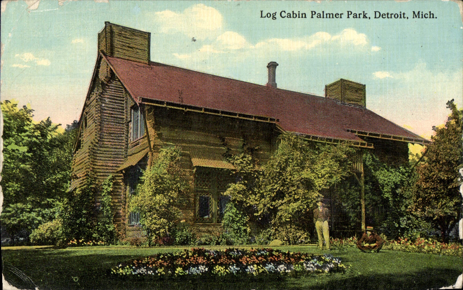 VINTAGE POSTCARD Log Cabin Micrometer caliper Park Mich Strait