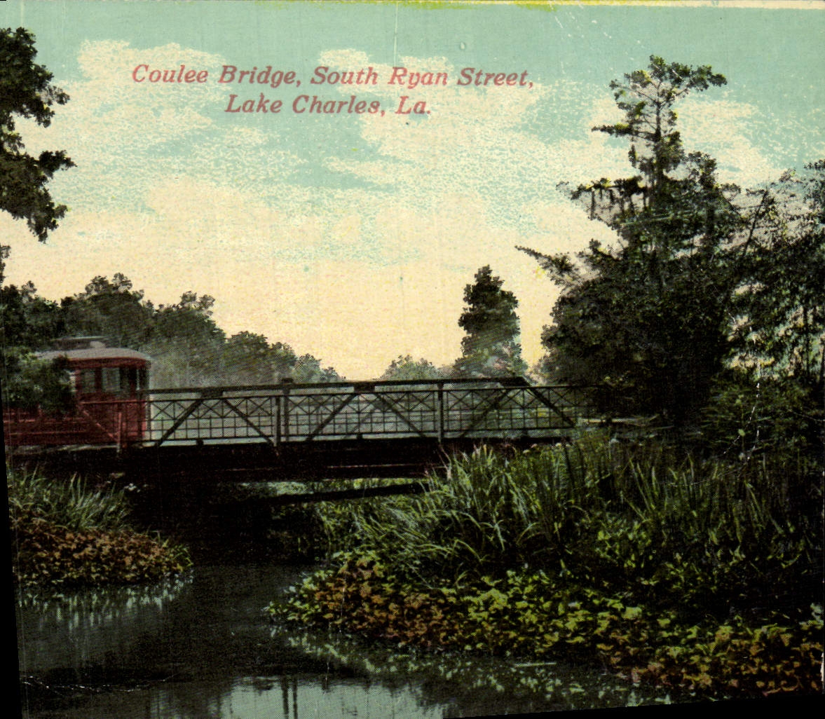 VINTAGE POSTCARD Cast Bridge South Ryan Street Lake Charles