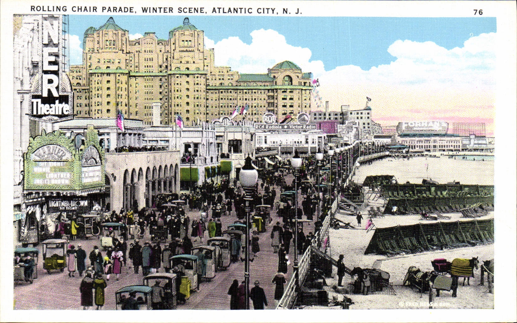 VINTAGE POSTCARD Atlantic City Rolling Chair Parades Winter Scene
