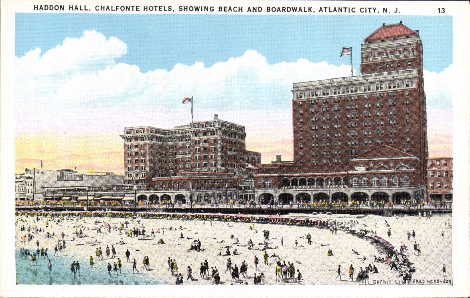 VINTAGE POSTCARD Atlantic City Haddon Hall Chalfonte Hotels Showing Beach and Boardwalk