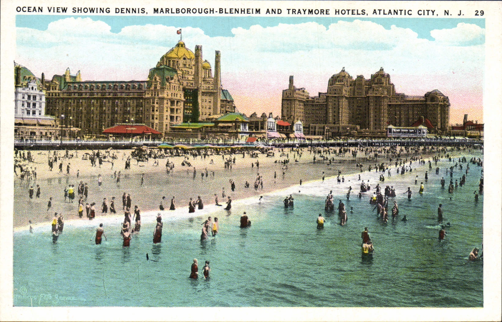 CPA Atlantic City Ocean View Showing Dennis Marlbourough Blenheim and Traymore Hotels