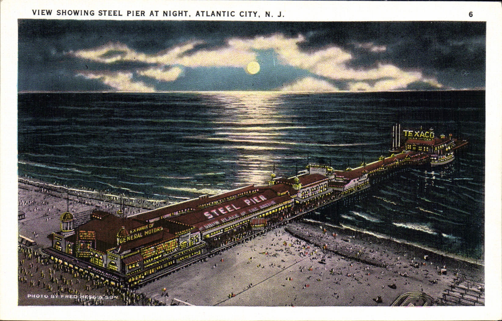 VINTAGE POSTCARD Atlantic City View Showing Steel Pier At Night Texaco